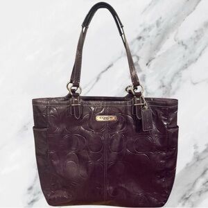 COACH Gallery Embossed Plum Purple Patent Leather Shoulder Bag Tote F19818 Y2K